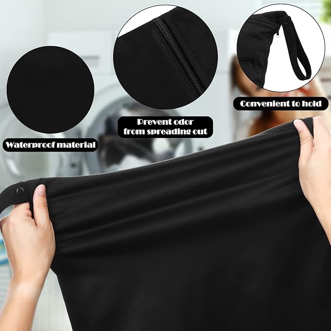 Shappy 2 Pack Large Travel Laundry Bags, Large Wet Dry Waterproof Dirty Clothes Bag for Suitcase, Swimsuit Beach Gym College Dorm Wet Bag(Solid Black Gray)
