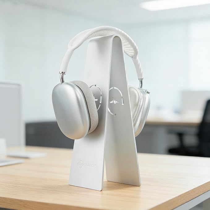 Aluminum Headphone Stand, Universal Headset Holder for Desk, Gaming Headphone Hanger with Anti-Slip Base, Compatible with Over-Ear & On-Ear Headphones (White)