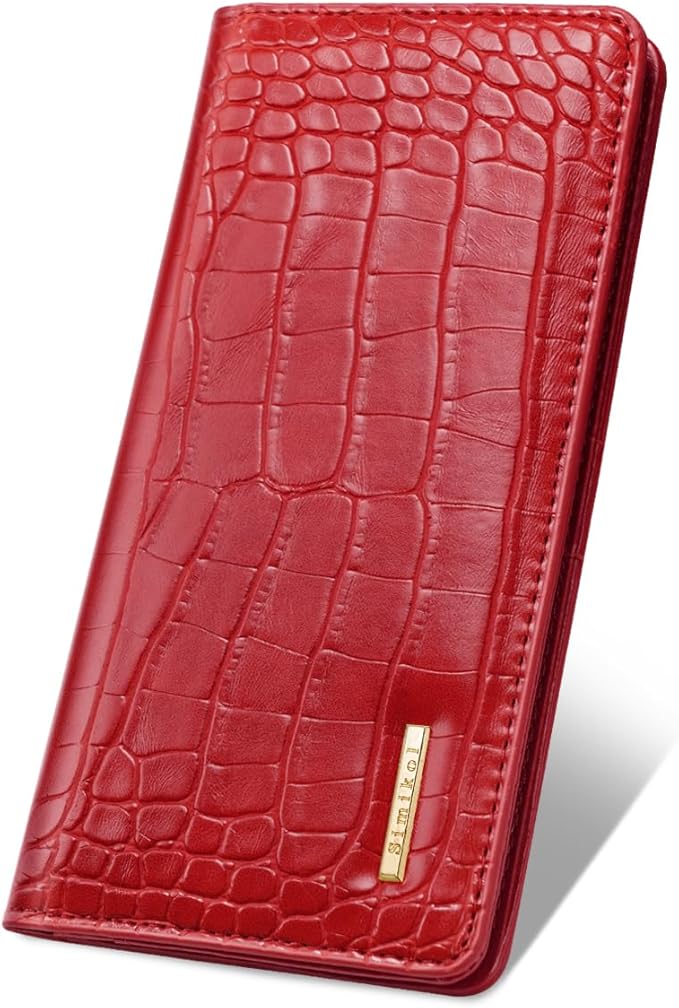 Wallet Women Crocodile Wallets Luxury Alligator Purse Minimalist Thin Long RFID Blocking Credit Cards Holder with Back Zipper Coin Pocket for Women and Men, Burgundy