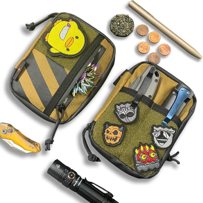 ROARING FIRE Brigos EDC Organizer Pouch Nylon Utility Pouch with RFID Theft-Proof Pocket. EDC Pocket Organizer Pouch for Men, 3 YKK Zipper Pockets, 5 Insert Pockets (Black Stripes Pattern Version)