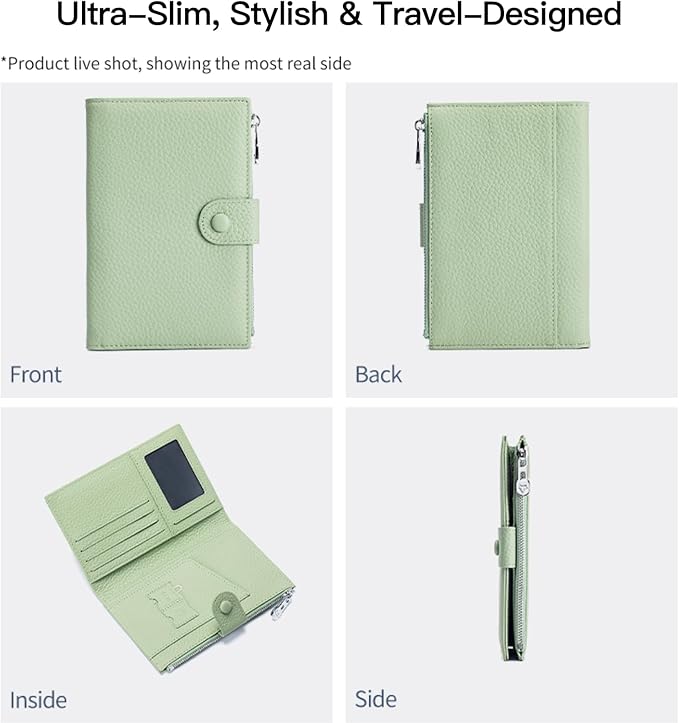 Genuine Leather RFID Blocking Passport Holder Wallet, Multi-Functional Travel Document Organizer with SIM Card Slots (Dark Khaki)