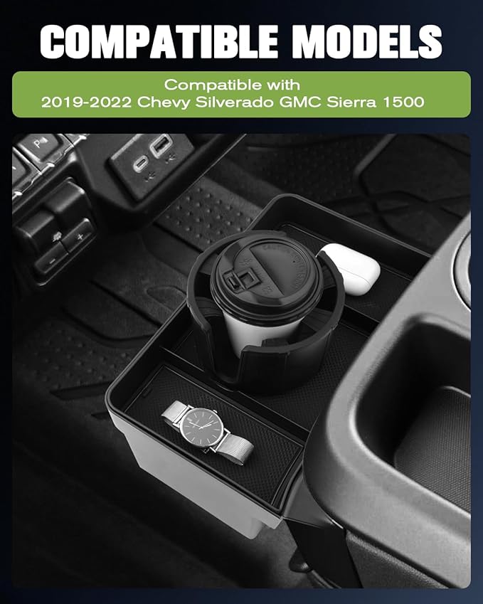 YEE PIN 2-in-1 Front Center Seat Headrest Organizer for 2019 2020 2021 2022 Chevy Silverado Compartment Tray Container Storage Box with Cup Holder for Silverado 2026 Accessories (Jump Seat Only)