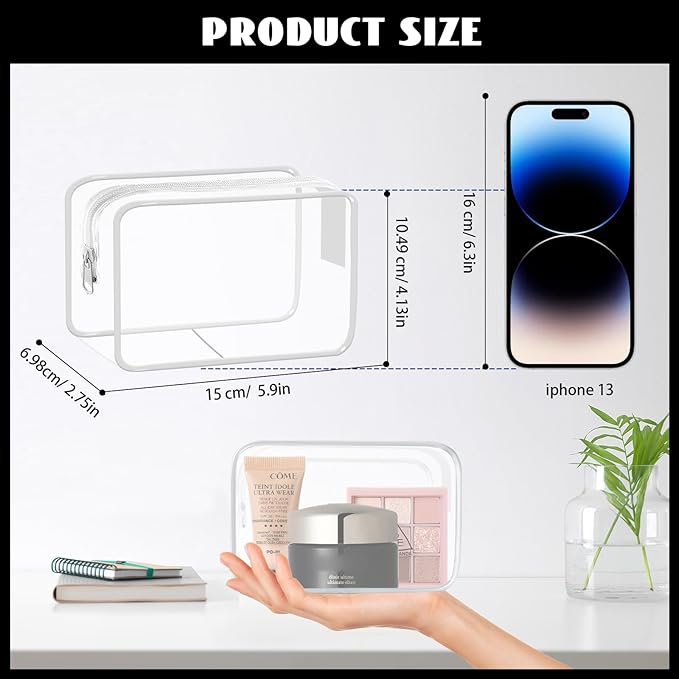 YedsIntu 16 Pieces Small Clear Makeup Bag PVC Zippered Pouches, TSA Approved Toiletry Bag for Travel, Waterproof Cosmetics Bag Vinyl Plastic Organizer Case for Vacation Bathroom