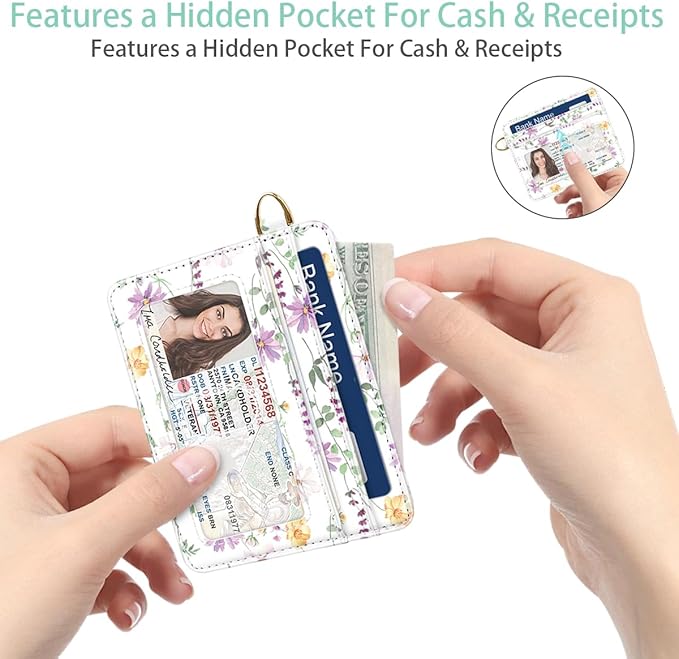 Slim Minimalist Front Pocket RFID Blocking Credit Card Holder Small Wallet Cute Card Cases for Women,White Daisy
