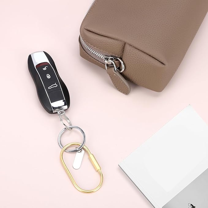 FULLGUEEN Brass Locking Keychain Carabiner, Key Clip for Purse Bag Handbags, Small Locking Key Organizer, Key Fob Holder for Men Women-2Pcs.