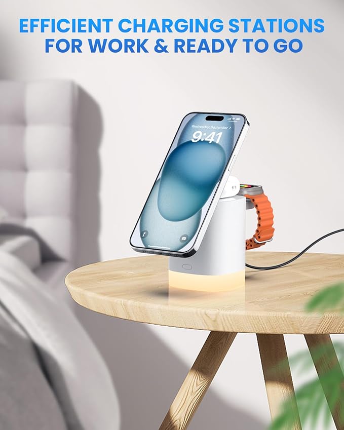 Wireless Charging Station for iPhone Mag-Safe: JoyGeek 3-in-1 Foldable Charger Phone Stand Charger for iPhone 16/15/14/13/12 Pro/Max/Plus - for AirPods - for Apple Watch 2-10/Ultra