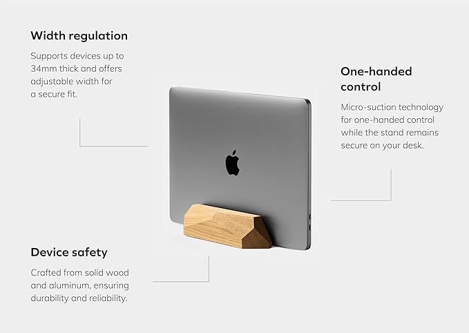 Oakywood Vertical Laptop Stand Wood - Adjustable Wooden Dock for Desk, Compatible with All MacBook Pro, MacBook Air, iPad, Handmade Oak Wood, Computer Stand, Laptop Holder