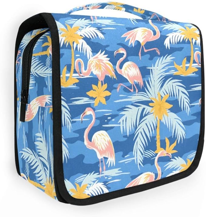 Hanging Travel Toiletry Bag Flamingos Palm Trees Kit Makeup Case Cosmetics Organizer for Men Women