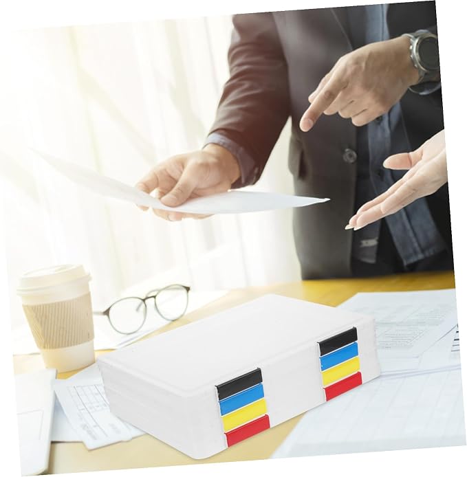 DOITOOL 4pcs Stackable File Storage Boxes with Lid, Thickened A4 Document Organizer Box 31x23x2cm for Office and Student Desktop Filing Random Color