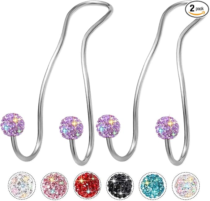 MTGOCHA Bling Purse Hook for Car Headrest, Upgraded Cute Car Seat Hooks for Bag Handbag, Durable Stainless Auto Purse Hanger Holder 2 Pack, Light Purple