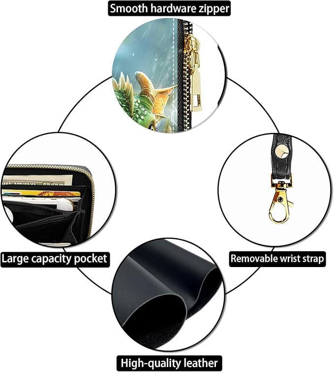 Women's Large Capacity Wallet PU Leather Zip Around Clutch Purse Multifunctional Wallet with Removable Wristlet Strap for Smart Phone/Coin/Card/Cash, Cute Dragon Baby