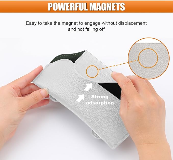 Sunglass Holder for Car Visor, Magnetic Leather Auto Sun Visor Eyeglasses Protective Storage Case with Mount Clip, Vehicle Interior Eyewear Organizer Accessory for Most Cars (White)