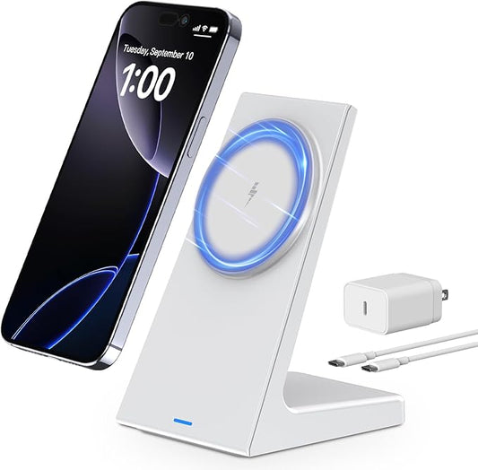 Wireless Charger-Magnetic Charger for iPhone 17/16/15/14/13/12 Series & AirPods 4/3/2/Pro 2/Pro,Slim & Non-Slip Wireless Charger iPhone for Desk, Nightstand, Travel (White)