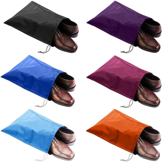 6 Pack Waterproof Nylon Shoe Bags Travel Bags for Men Women (Multicolor, 15.1"(L) x12.2"(W))