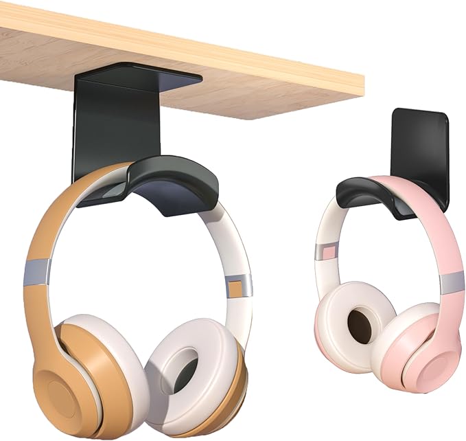 Gmae Headphone Stand for Desk Mini Headphone Hanger Holder with Strong Adhesive Gmae Headset Stand Headset Holder(ZY88 Under Desk and wall Mount Black)