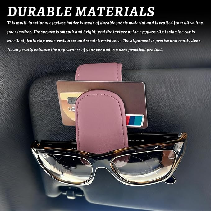 Sunglass Holder for Car, Car Sunglass Holder, Magnetic Leather Sunglasses Holder and Ticket Card Clip, Auto Multi-Functional Sun Visor Eyeglass Holders for SUV Pickup Truck (Pink)