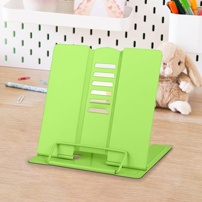 Honagu Small Book Stand Book Holder Metal Desk Stand for Reading Hands Free, Adjustable Cookbook Documents Holder, Portable for Music Books, Textbook, Recipe, Tablet, Ipad, Great Gifts (Green)