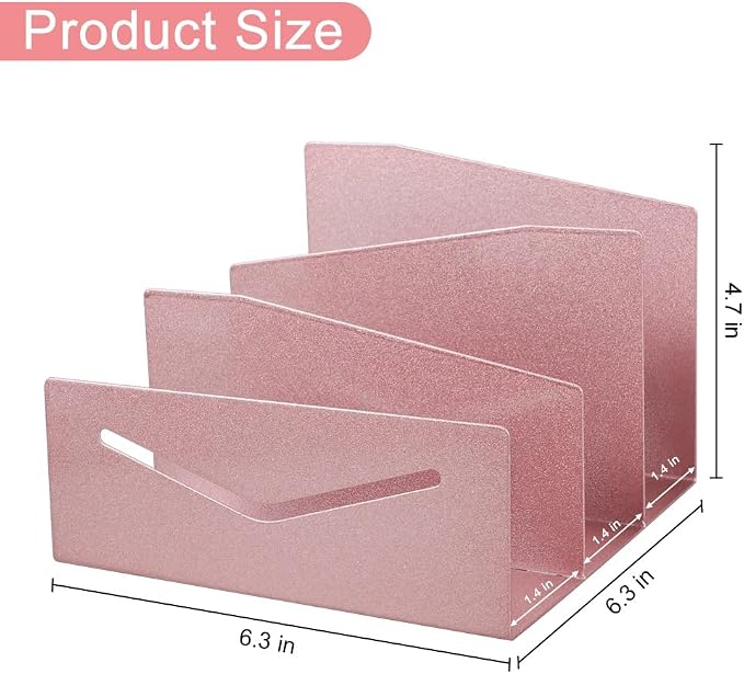 Picowe Metal Desk Mail Organizer Mail Holder, 3 Slots Letter Holder Organizer Envelope Organizer for Home Office (Rose Gold)
