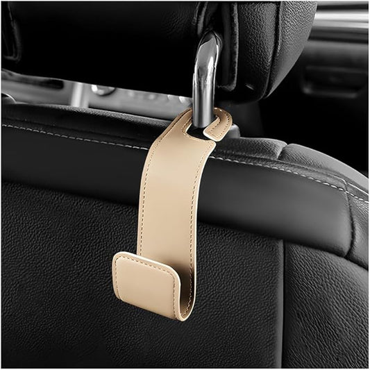 Car Seat Headrest Hook, Microfiber Leather Hanger Holder Hook for Hanging Purse and Bag, Universal Vehicle Back Seat Organizer Hook for Grocery Bag Handbag Coat (Beige)