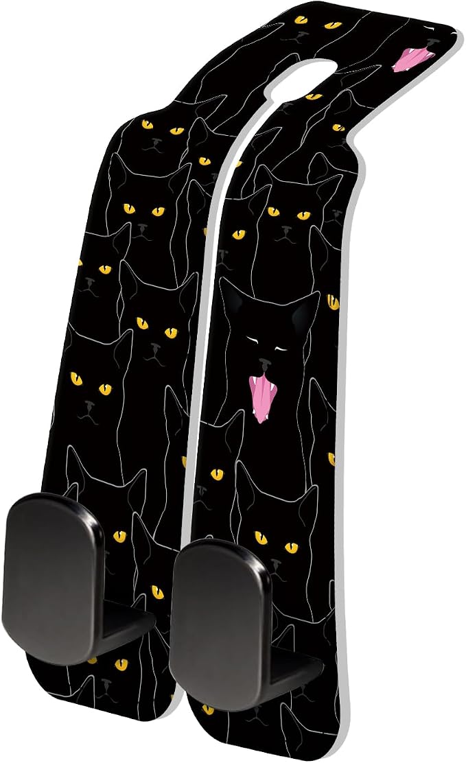 PU Leather Car Seat Hook, Storage Headrest Hanger, Cute Car Backseat Organizer, Car Hooks for Purses and Bags Black Cats