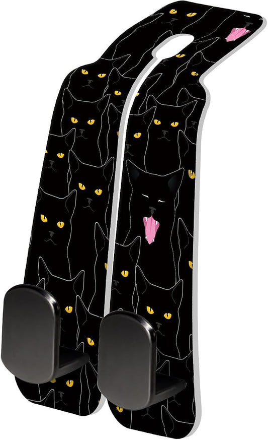 PU Leather Car Seat Hook, Storage Headrest Hanger, Cute Car Backseat Organizer, Car Hooks for Purses and Bags Black Cats
