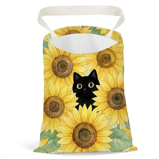 Black Cat Car Trash Bag, Sunflower Car Trash Bag Hanging, Sunflower Accessories, Summer Decor Waterproof Cars Back Seat Hanging Organizer Garbage Can for Vehicle Travelling Camping