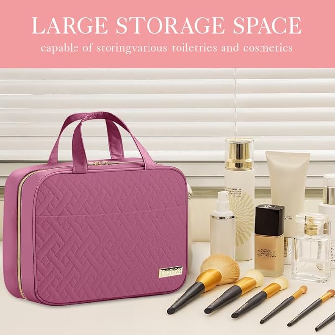 HOTOR Travel Toiletry Bag - Hanging Toiletry Bag for Women & Men, Makeup Bag/Big Comparment, Waterproof for Travel Accessories, Travel Essentials, Medium, Rosewood-Pink