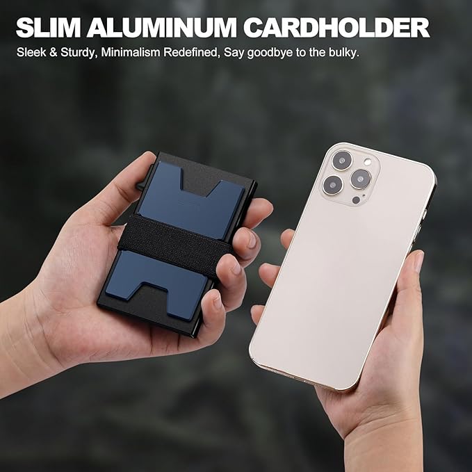 SEMORID Slim Aluminum Card Holder Wallet for Men, Durable Expandable Backplate, RFID Blocking Minimalist Metal Pop Up Wallet, Holds 12+ Cards Plus Cash