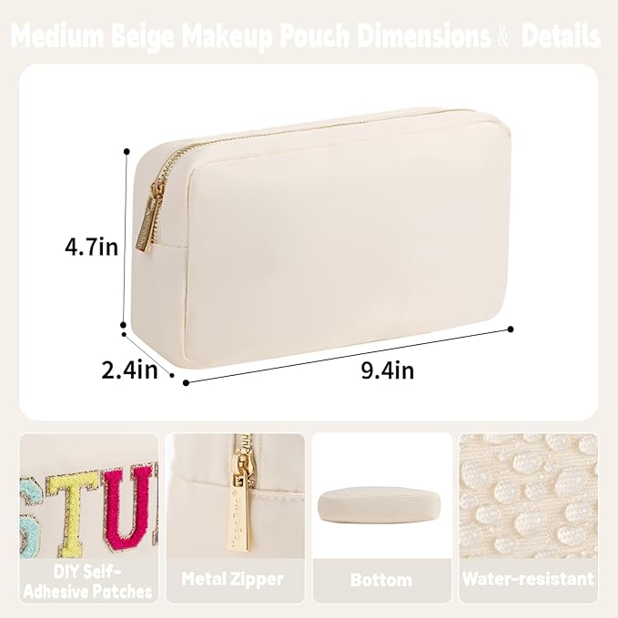 Travel Essentials Makeup Bag for Women Water-resistant Toiletry Organizer Nylon Cosmetic Pouch Preppy Stuff