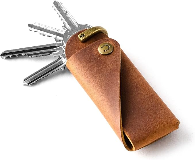 Crazy Horse Craft, Leather Key Holder, Keychain, Minimalist Keyring, Fob, EDC Organizer Cover Sleeve Finder Bag Tag Case