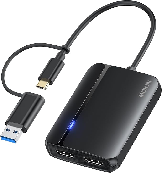 MOKiN USB 3.0 to Dual HDMI Adapter for Dual Monitors, USB C to HDMI Adapter for Mac, Windows, 4K Dual HDMI Adapter Compatible with M1/M2 Mac, Windows, ChromeOS, Android