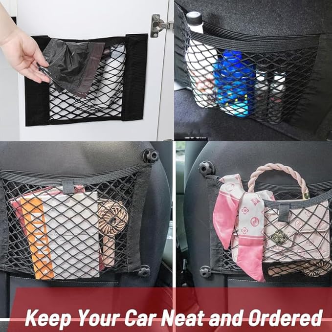 ZMD 2Pcs Universal Mesh Cargo Net with Adhesive Tape, 9.8x15.7in Small Cargo Car Storage Net RV Storage Netting Mesh Pocket Net Wall Sticker Organizer for Car Rv Trunk Boat (Black)