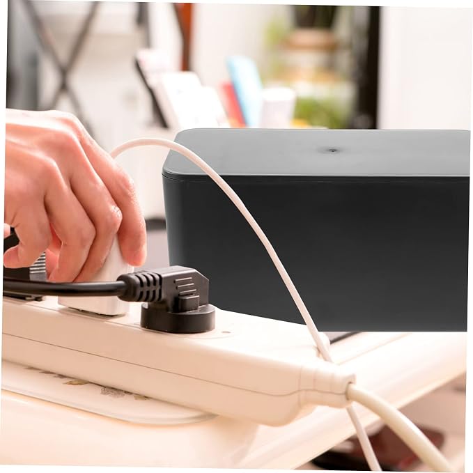 Uonlytech Compact Strip Cable Management Box Plastic Organizer for Desk TV and Computer S Size (Black)