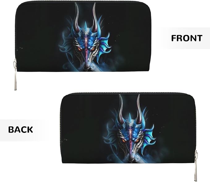 Yellow Dragon Black Wallet for Men Women Elegant Long Clutch Zip Around Travel Leather Coin Purse Large Capacity Credit Card Holder Handbag