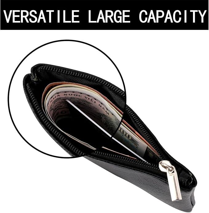 KALIONE 2 Pack Coin Purse, Portable PU Leather Coin Purse with Zipper Coin Purse Mini Change Purse Small Coin Purse for Women Credit Card Folded Bills ID Key(Black&Light Brown)