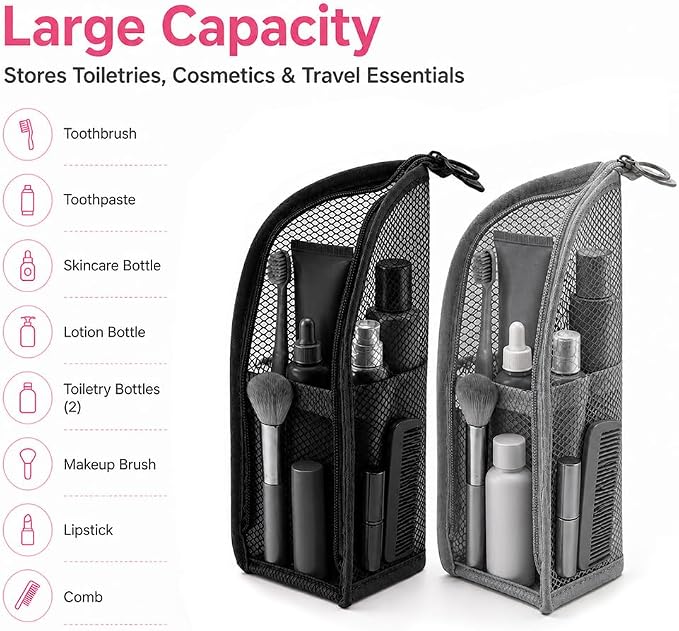 Standing Toiletry Bag, 4 Pcs Portable Lightweight Toiletry Bag for Travel, Waterproof EVA Mesh Large Capacity Toiletries Organizer Bag Cosmetic Zipper Pouch, Travel Essentials for Women Men