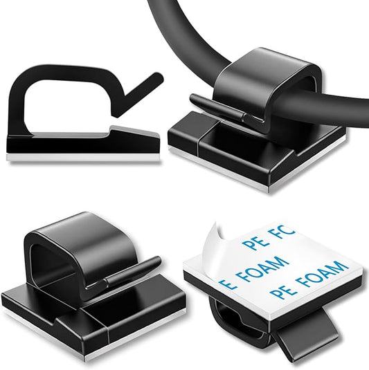 100 Pcs Cable Clips, Adhesive Cable Organizer Cord Holder Wire Clip Wire Management Self Adhesive Hooks Wire Holder for Office, Home (Black)