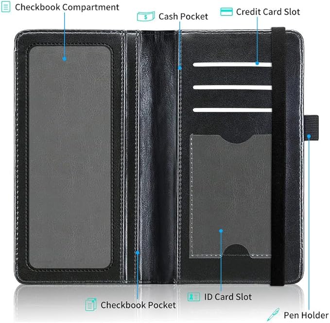 FUYOCWE Checkbook Cover for Men Women Check book Covers Holder for Personal Checkbook Register Duplicate Checks,RFID Blocking Leather Checkbook Wallets w/Elastic Strap-Cow Hide Animal Print Brown