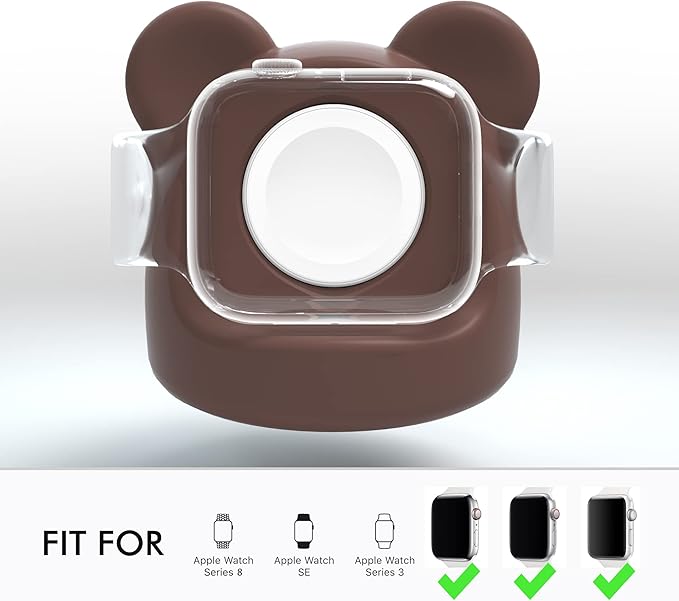 AFOOYO Monitor Stand Riser, Cloud-Shaped Sturdy Wood Computer Monitor Riser, Laptop Monitor Stand+Bear Charger Stand Silicone Dock Holder for Apple Watch Series