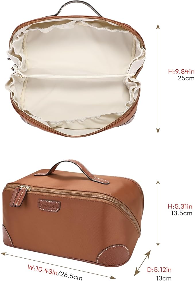 GIVLEFLY Makeup Bag for Women, Large Cosmetic Bag, Travel Toiletry Bag, Waterproof Nylon Organizer with Microfiber Leather, Flat Open for Skincare & Brushes