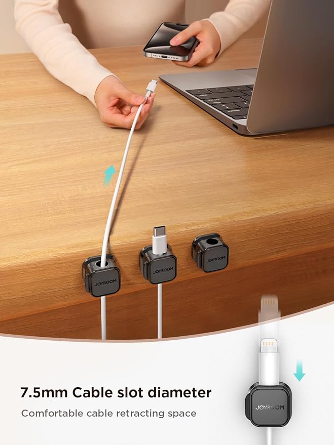6 Pack Magnetic Cord Holder, Cord Organizer Cable Clip for Desk Management, JOYROOM Smooth Adjustable Cable Clip, Wire Holder Keeper Organizer for Home Office Desk Phone Car Wall Desktop Nightstand