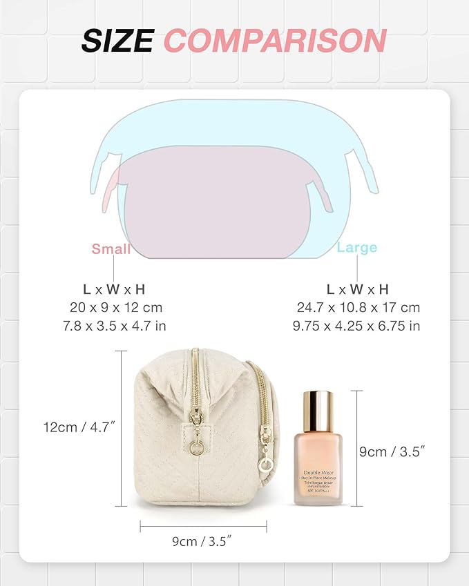 BAGSMART Travel Makeup Bag, Cosmetic Bag Small Make Up Organizer Case,Wide-open Pouch for Women Purse for Toiletries Accessories Brushes,Small Beige