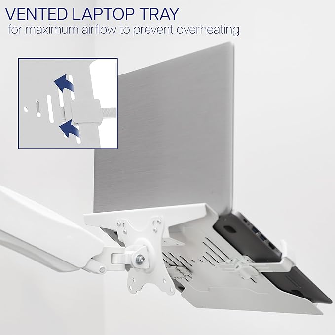 VIVO Height Adjustable Pneumatic Extended Arm Laptop Wall Mount, Full Motion Articulating Notebook Tray, Fits 10 to 15.6 inch Screen, White, MOUNT-V001GLW
