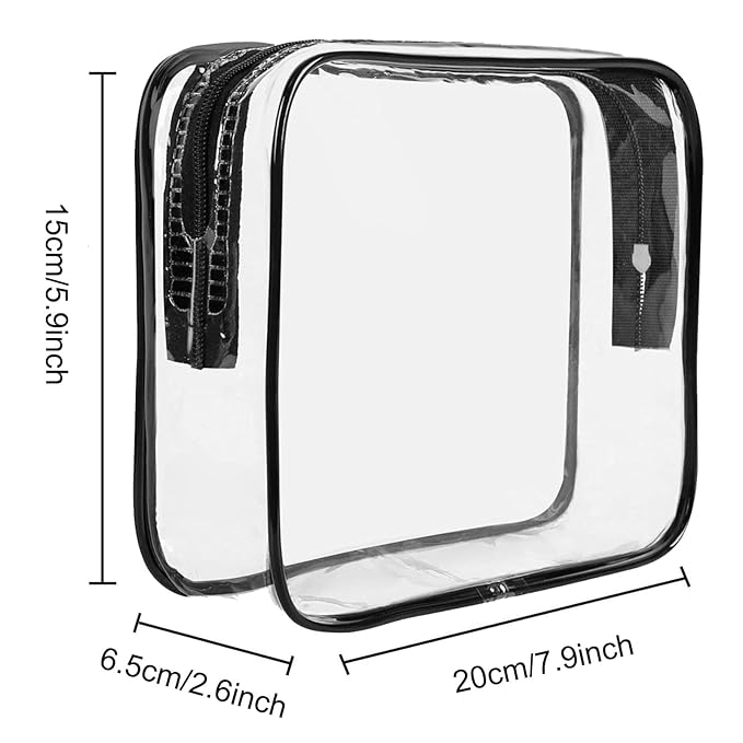 Clear Travel Toiletry Bag TSA Approved Size Makeup Cosmetic Bag Portable Waterproof Transparent Pouch Storage, Black