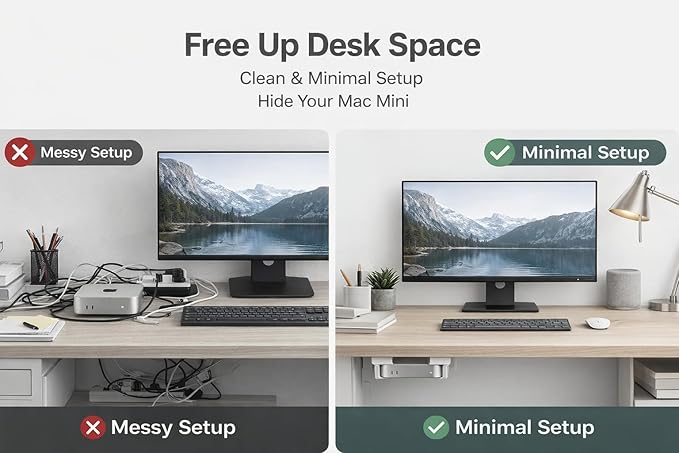 All-in-One Under Desk Mount for Mac mini M4 - VESA Monitor Bracket Compatible, Suitable for IKEA Pegboard, Wall Mount - Mac mini Accessories, Mac M4 Pro Versatile Stand (Grey)