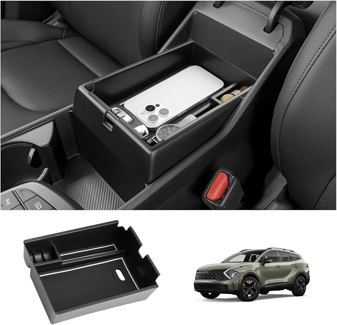 LUWU 2025 2026 S portage Center Console Organizer for 2023 2024 2025 2026 Kia S portage Accessories Armrest Console Storage Box Insert Tray [NOT for Manual Transmission] ABS Material White-trim