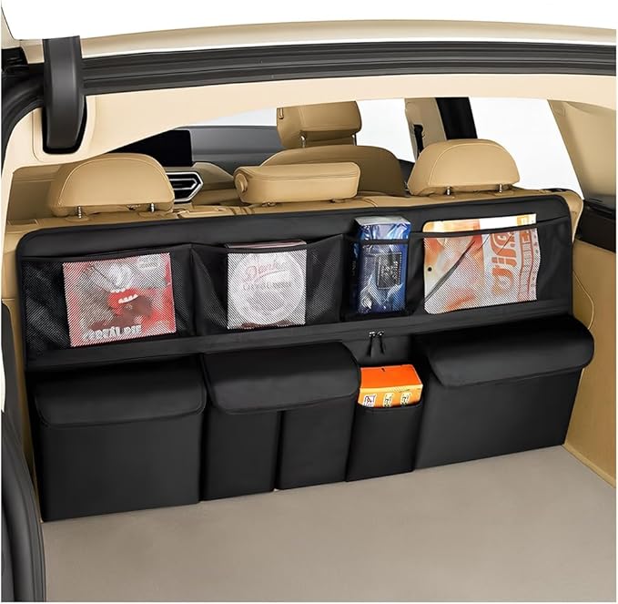 HZEL Car Trunk Organizer, Collapsible Large Capacity Vehicle Backseat Hanging Storage Bag with 9 Pockets, Automotive Interior Backseat Organizer, Universal for SUV RV Truck (Black)