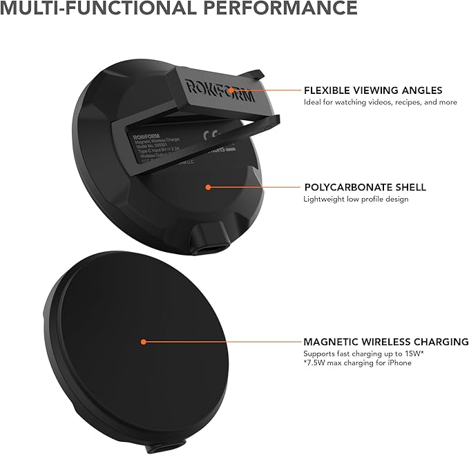 Rokform Magnetic Wireless Charger with Stand, Includes USB-C to USB-C Cable (Black)