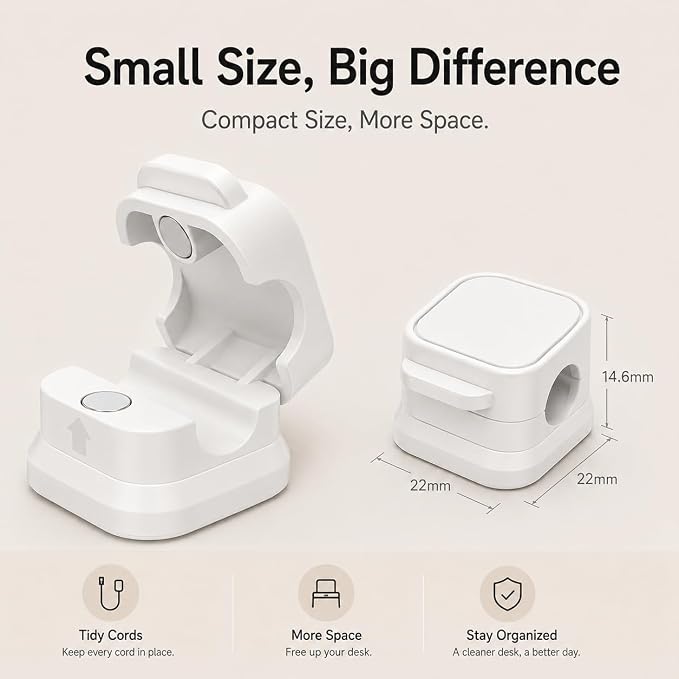 6 Pack Cable Organizer Clips, Adhesive Cord Holder for Desk, Office, Car & Nightstand, Spring Lock Cable Management with Strong Acrylic Adhesive, White