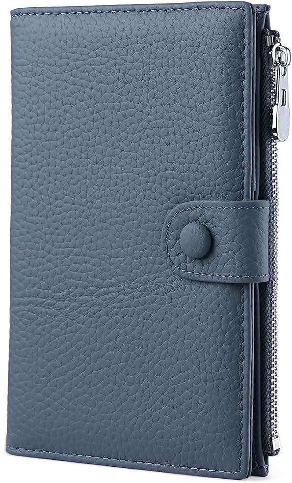 Genuine Leather Passport Holder for Women, RFID Blocking Compact Travel Wallet with Card Slots, Zipper Coin Pocket and SIM Slots, Slim Passport Cover Case, Blue